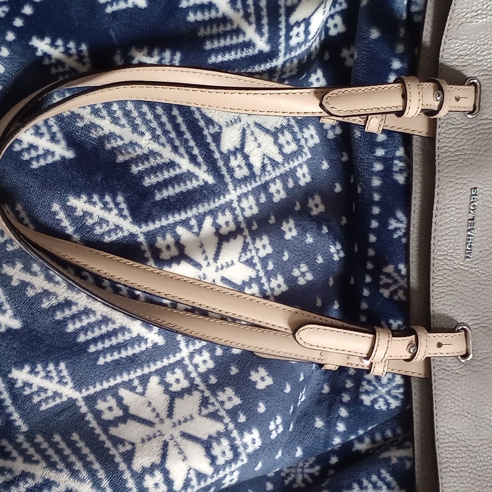 Michael Kors Grey Pebbled Leather ToteBag with tan trim and silvertone hardware - Picture 7 of 13